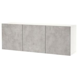 [IKEA/イケア/通販]BESTA ベストー 壁取り付け式キャビネットコンビネーション, ホワイト カルヴィーケン/ライトグレー コンクリート調, 180x42x64 cm[15](79435
