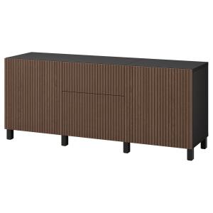 [IKEA/イケア/通販]BESTA ベストー 収納コンビネーション 引き出し付, ブラックブラウン ビョルケヴィ/ストゥッバ/ブラウン ステインオーク材突き板, 180x42x74