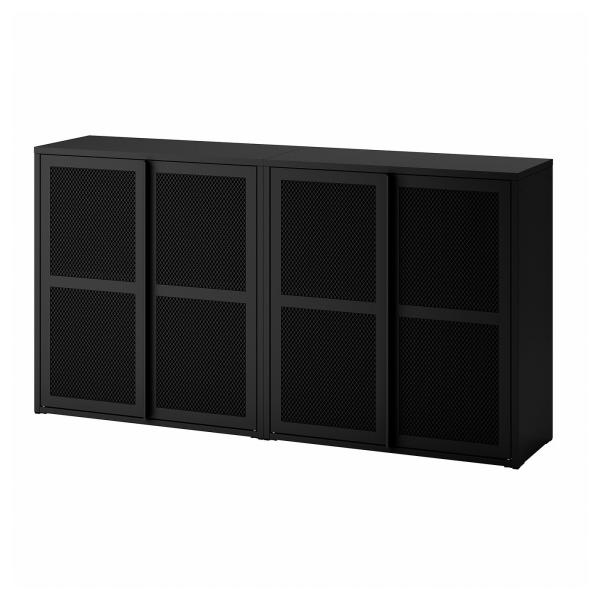 [IKEA/イケア/通販]IVAR イーヴァル キャビネット 扉付, ブラック メッシュ, 160x...