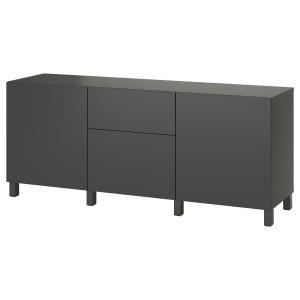 [IKEA/イケア/通販]BESTA ベストー 収納コンビネーション 引き出し付, ダークグレー/ラップヴィーケン/ストゥッバルプ ダークグレー, 180x42x74 cm[14](79555841