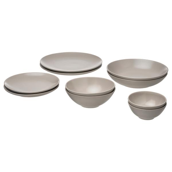 [IKEA/イケア/通販]FARGKLAR フェルグクラー 食器10点セット, マット ライトグレー...