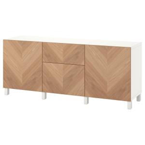 [IKEA/イケア/通販]BESTA ベストー 収納コンビネーション 引き出し付, ホワイト/ヘデヴィーケン/ストゥッバルプ オーク材突き板, 180x42x74 cm[14](89435532)