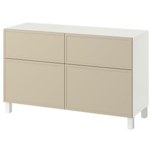 [IKEA/イケア/通販]BESTA ベストー 収納コンビネーション 扉/引き出し付き, クルークマカーレ ベージュ/ストゥッバルプ ホワイト, 120x42x74 cm[16](89597713)