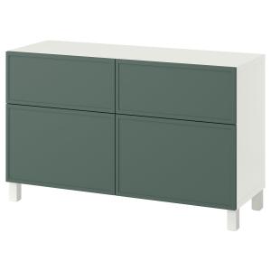 [IKEA/イケア/通販]BESTA ベストー 収納コンビネーション 扉/引き出し付き, クルークマカーレ ダークグレーグリーン/ストゥッバルプ ホワイト, 120x42x74 cm[16]