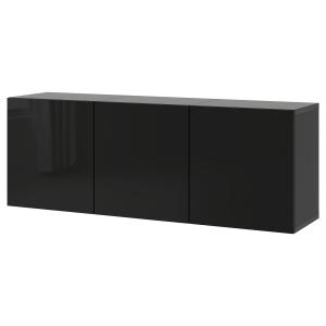 [IKEA/イケア/通販]BESTA ベストー 壁取り付け式キャビネットコンビネーション, ブラックブラウン/セルスヴィーケン ハイグロス/ブラック, 180x42x64 cm[15](094