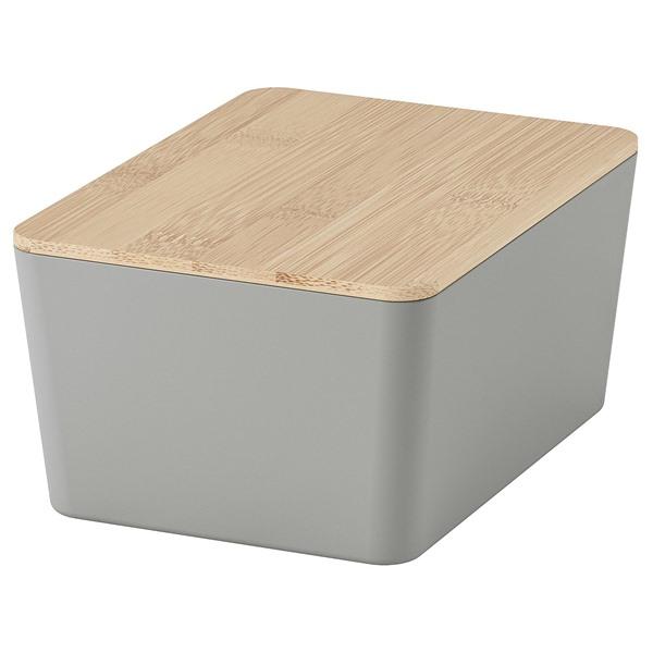 [IKEA/イケア/通販]KUGGIS クッギスふた付きボックス, ライトグレー/竹,13x18x8...