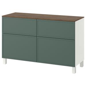 [IKEA/イケア/通販]BESTA ベストー 収納コンビネーション 扉/引き出し付き, ホワイト/クルークマカーレ ダークグレーグリーン, 120x42x75 cm[17](09598146)