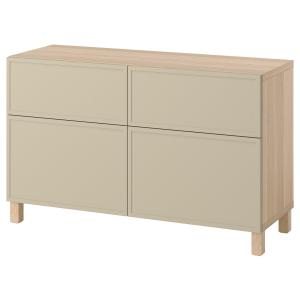 [IKEA/イケア/通販]BESTA ベストー 収納コンビネーション 扉/引き出し付き, ホワイトステインオーク調/クルークマカーレ ベージュ, 120x42x74 cm[16](09612246)