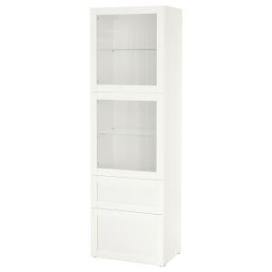 [IKEA/イケア/通販]BESTA ベストー 収納コンビネーション ガラス扉付き, ホワイト/ハンヴィーケン ホワイトクリアガラス, 60x42x193 cm[15](09622844)