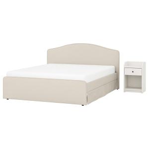 [IKEA/イケア/通販]RAMNEFJALL ラムネフィエル / HAUGA ハウガベッドルーム家具2点セット, イーデクッラ ベージュ/ホワイト,160x200 cm[6](9629162)