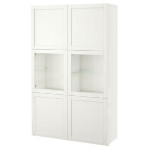 [IKEA/イケア/通販]BESTA ベストー 収納コンビネーション ガラス扉付き, ホワイト ハンヴィーケン/シンドヴィーク ホワイトクリアガラス, 120x42x193 cm[24](990