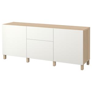 [IKEA/イケア/通販]BESTA ベストー 収納コンビネーション 引き出し付, ホワイトステインオーク調/ラップヴィーケン ホワイト, 180x42x74 cm[14](99187391)
