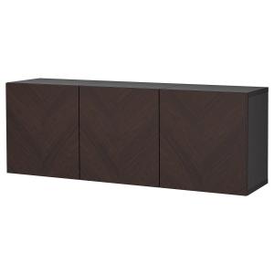 [IKEA/イケア/通販]BESTA ベストー 壁取り付け式キャビネットコンビネーション, ブラックブラウン ヘデヴィーケン/ダークブラウン ステインオーク材突き板, 180x