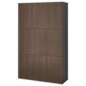 [IKEA/イケア/通販]BESTA ベストー 収納コンビネーション 扉付, ブラックブラウン ビョルケヴィーケン/ブラウン ステインオーク材突き板, 120x42x193 cm[24](994