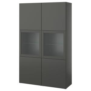 [IKEA/イケア/通販]BESTA ベストー 収納コンビネーション ガラス扉付き, ダークグレー ラップヴィーケン/シンドヴィーク ダークグレー, 120x42x193 cm[24](99535