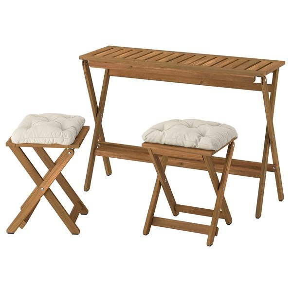 [IKEA/イケア/通販]NAMMARO ネッマローテーブル＆スツール2台 屋外用, ライトブラウン...