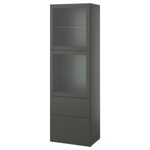 [IKEA/イケア/通販]BESTA ベストー 収納コンビネーション ガラス扉付き, ダークグレー ラップヴィーケン/シンドヴィーク ダークグレー, 60x42x193 cm[15](996228