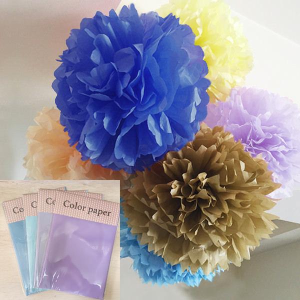 カラーペーパー 12枚入りセット お花紙 薄葉紙 ラッピング 包装紙 ペーパーポンポン、フラワーポム...