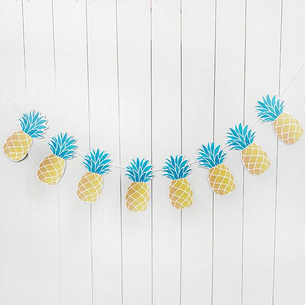 夏 飾り サマー ガーランド パイナップル (紐の長さ200cm) キャンプ ハワイアン 飾り付け ...