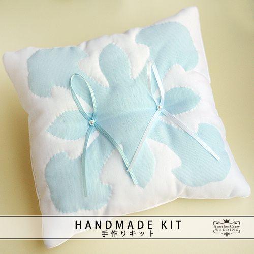 リングピロー キット　ハワイアンキルト　エンジェルトランペット　ブルー　結婚式 ウェディング 手作り...