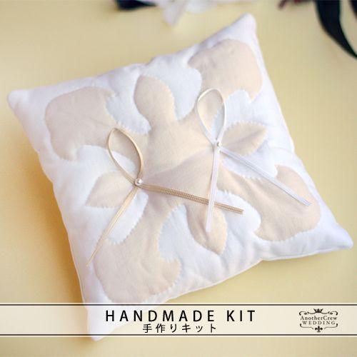 リングピロー キット　ハワイアンキルト　エンジェルトランペット　ホワイト　結婚式 ウェディング 手作...