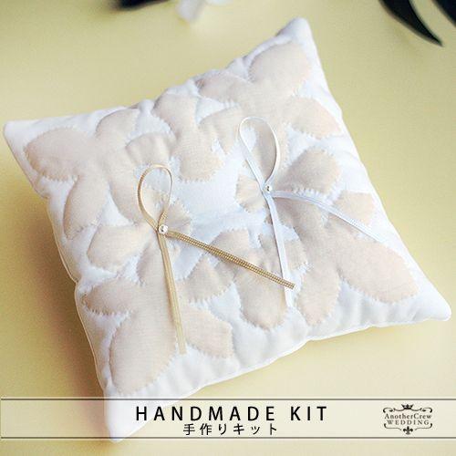 リングピロー キット　ハワイアンキルト　ウッドローズ　ホワイト　結婚式 ウェディング 手作りキット