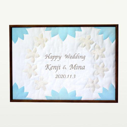 ウェルカムボード 結婚式 完成品　ハワイアンキルト　ジャスミン　額の色：マホガニー　ウエディング