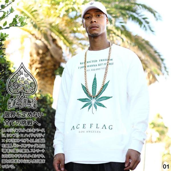 ACE FLAG トレーナー ブランド スケボー 長袖 スウェット 裏パイル 大きいサイズ エースフ...