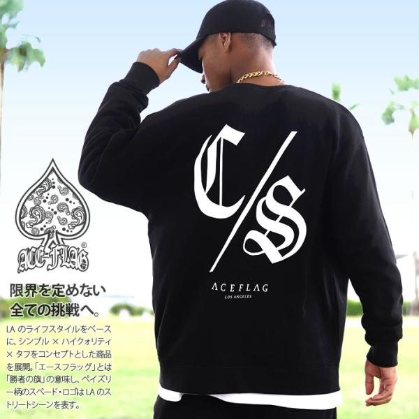 ACE FLAG トレーナー ブランド スケボー 長袖 スウェット 裏パイル 大きいサイズ エースフ...