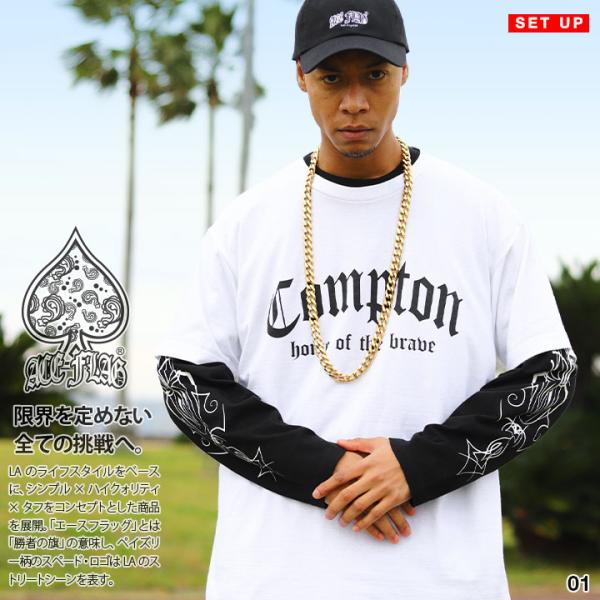 ACE FLAG セットアップ 重ね着 半袖 Tシャツ 長袖 ロンT ブランド 大きいサイズ エース...