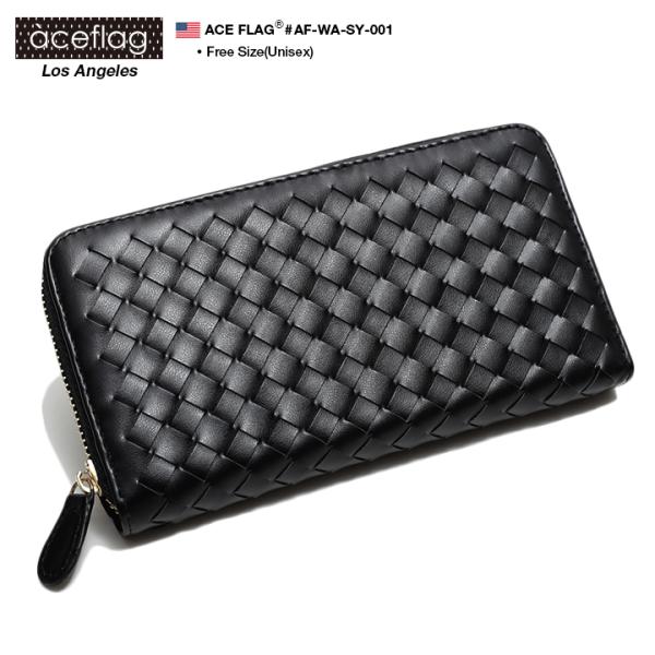 ACE FLAG 財布 メンズ 長財布 サイフ お財布 ラウンドファスナー 編み込み メッシュ エー...