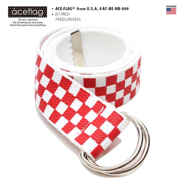 エースフラッグ ACEFLAG ベルト メンズ レディース チェッカーフラッグ ブロックチェック 赤...