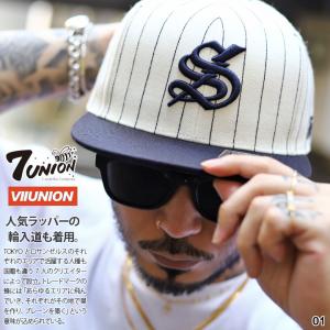 7union キャップ 大きいサイズ セブンユニオン 帽子 cap 深め フラットバイザー スナップバックキャップ 切り替え バイカラー オフホワイト ストライプ｜weekindenim