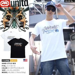 エコーアンリミテッド ECKO UNLTD Tシャツ 半袖 クルーネック ブランドロゴ 金箔 白 黒