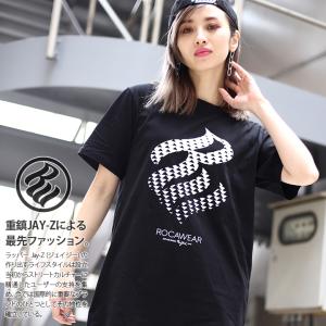 ロカウェア ROCAWEAR Tシャツ 半袖 ブランドロゴ バイアス柄 グラデーション ビッグシルエット アメカジ 白 黒