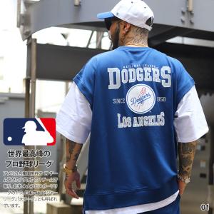 MLB ロサンゼルス ドジャース Tシャツ 半袖 大きいサイズ Dodgers LA ロゴ エムエルビー 刺繍 ワッペン オーバーサイズ ビッグシルエット｜本格派大人のB系XL&零ZERO