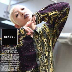 リーズン REASON アロハシャツ 長袖シャツ 総柄 メンズ レディース 大きいサイズ b系 かっこいい おしゃれ 大人気 バロック彫刻花柄 ヒョウ レオパード ゴールド