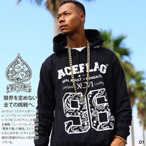 ACE FLAG パーカー ブランド スケボー 長袖 スウェット 裏起毛 大きいサイズ エースフラッグ フードパーカー ペイズリー柄 ナンバー￥