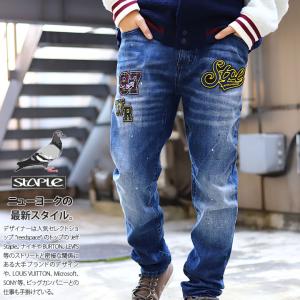 ステイプル STAPLE ジーンズ デニム ロングパンツ ストレート ジーパン Gパン ワーク 長ズボン かっこいい おしゃれ ワッペン 刺繍 ストレッチ