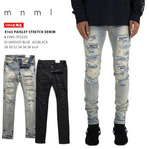 mnml デニム ジーンズ 大きいサイズ ミニマル ジーパン Gパン パンツ スキニー スリム ストレッチ 切り替え ペイズリー柄 バンダナ柄 充て布 X165｜weekindenim