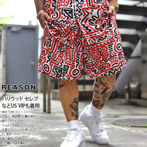 REASON × キースヘリング ハーフパンツ ポリコットン 大きいサイズ Keith Haring 限定 コラボ 公式 リーズン ショートパンツ 半ズボン ゆったり パンツ 黒人｜weekindenim