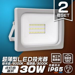 LED投光器 30W 防水 LEDライト 2個セット 作業灯 防犯灯 超薄型 ワークライト 広角120度 看板照明 屋外 ガレージ 昼光色 電球色