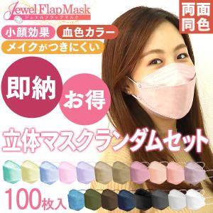 【即納】【箱無し・箱潰れ】立体マスク カラーマスク 100枚 ランダムセット 血色マスク 4サイズ 5枚ずつ個包装 血色カラー 女性 男性 不織布 使い捨て 小顔
