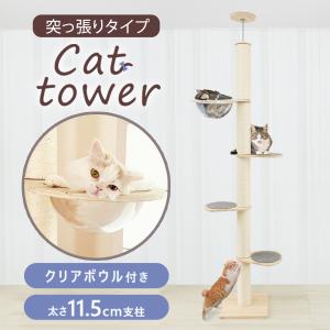 非公開 キャットタワー 突っ張り 爪とぎポール 180〜250cm 木製 宇宙船 大型猫 スリム クリアボウルベッド 多頭飼い  シニア猫 突っ張り型 突っ張り式 猫 子猫