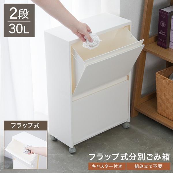 ゴミ箱 30L 収納ボックス 分別ごみ箱 スリム ワゴン 2段 キャスター付き 前開き ふた付き ダ...