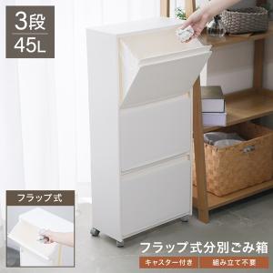 ゴミ箱 45L 収納ボックス 分別ごみ箱 スリム ワゴン 3段 キャスター付き 前開き ふた付き ダストボックス おしゃれ インテリア 隙間
