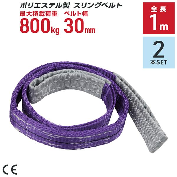 ポリエステル製スリングベルト 2本セット 30mm×1m 耐荷重800kg ベルトスリング 玉掛け ...
