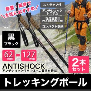 トレッキングポール 2本セット I型 女性用 ステッキ ストック 登山用杖 黒/ブラック MERMONT｜weimall