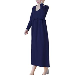 ミウォルナ マタニティ 授乳服 部屋着 パジャマ ロング ワンピース 長袖 授乳口付き ゆったり リラックス マキシ丈 胸フリル ネイビー L