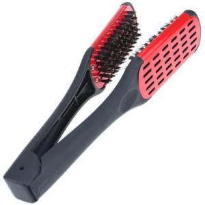 ANAMO ヘアブラシ 挟む ストレートブラシ はさむ ツインブラシ 豚毛 ブラック &amp; レッド